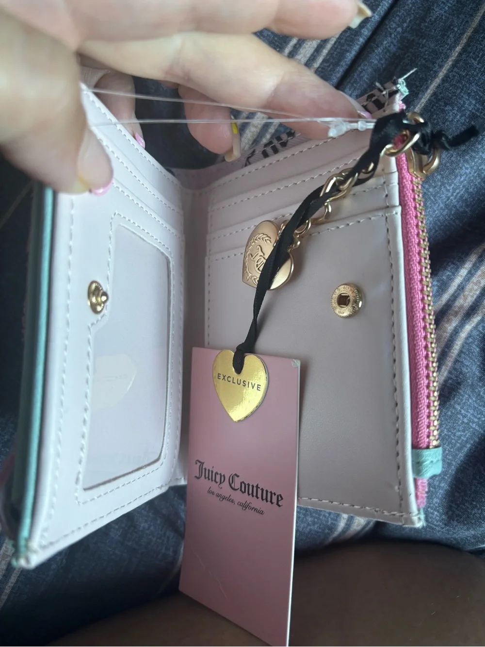 Juicy Couture Pink Terry Card Holder with Mint Trim